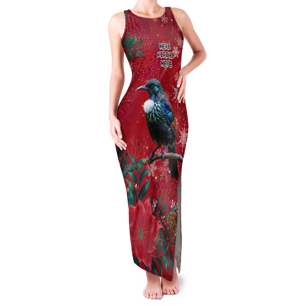 Tui Meri Kirihimete Personalised Tank Maxi Dress Pohutukawa Flowers Red Motif LT9 Women Red - Polynesian Pride