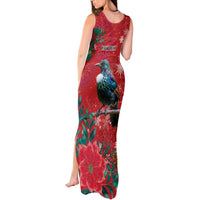 Tui Meri Kirihimete Personalised Tank Maxi Dress Pohutukawa Flowers Red Motif - Polynesian Pride