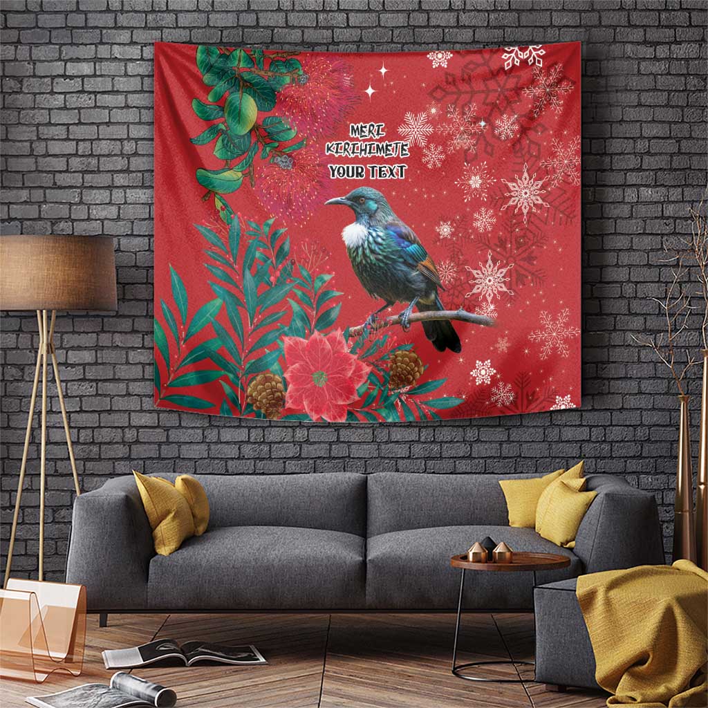 Tui Meri Kirihimete Personalised Tapestry Pohutukawa Flowers Red Motif - Polynesian Pride