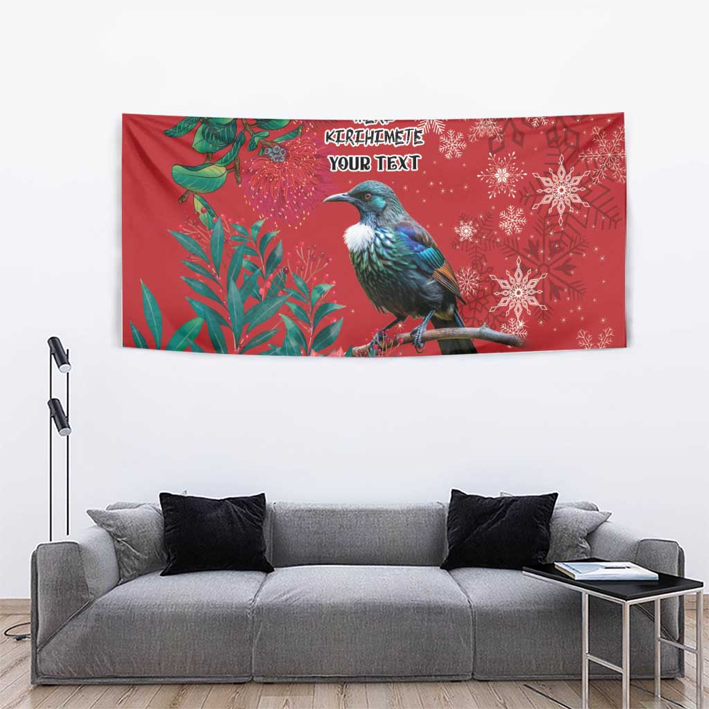 Tui Meri Kirihimete Personalised Tapestry Pohutukawa Flowers Red Motif - Polynesian Pride