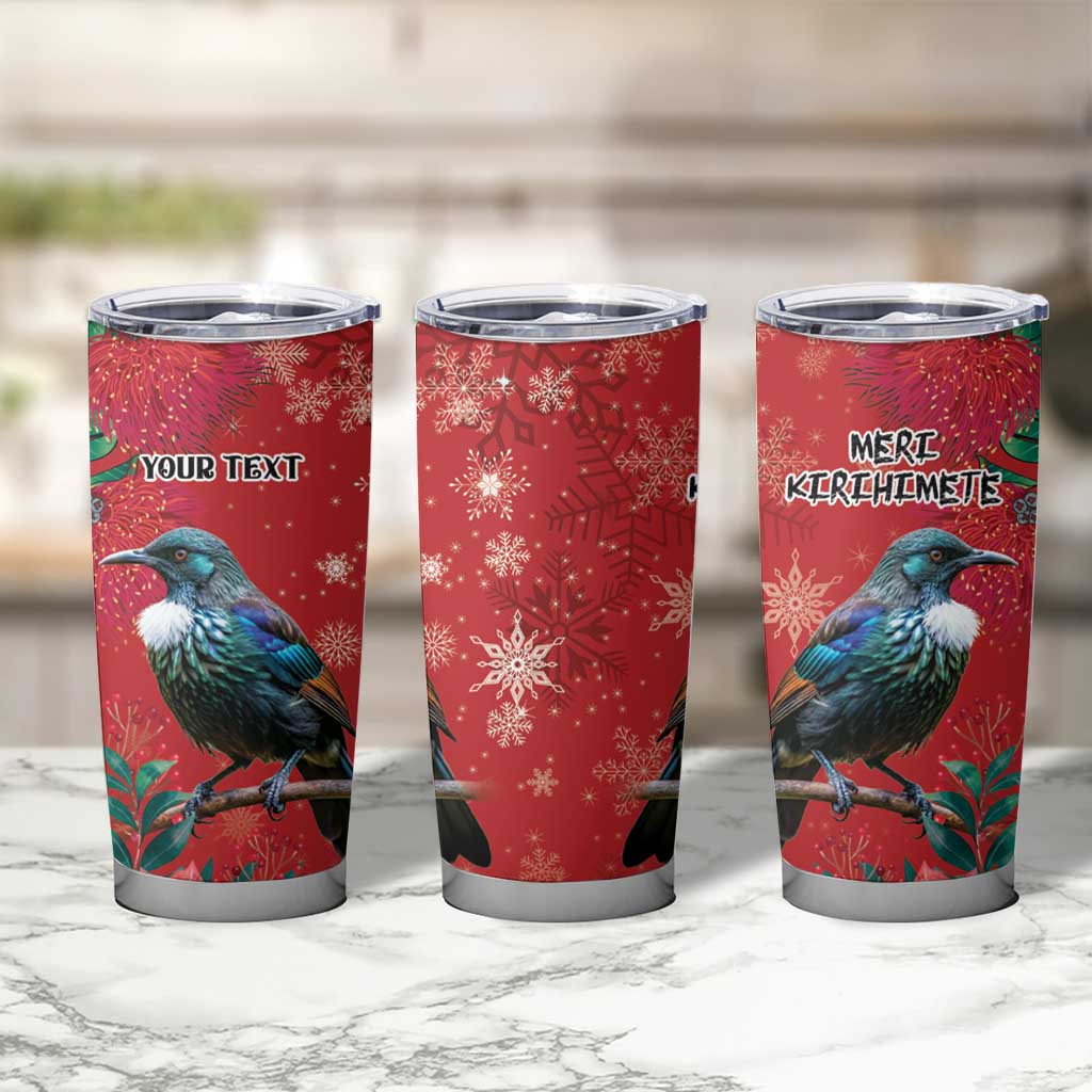 Tui Meri Kirihimete Personalised Tumbler Cup Pohutukawa Flowers Red Motif - Polynesian Pride