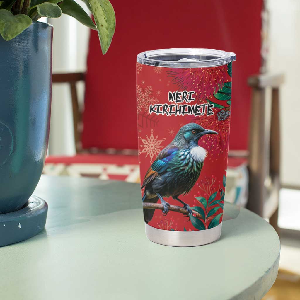 Tui Meri Kirihimete Personalised Tumbler Cup Pohutukawa Flowers Red Motif - Polynesian Pride