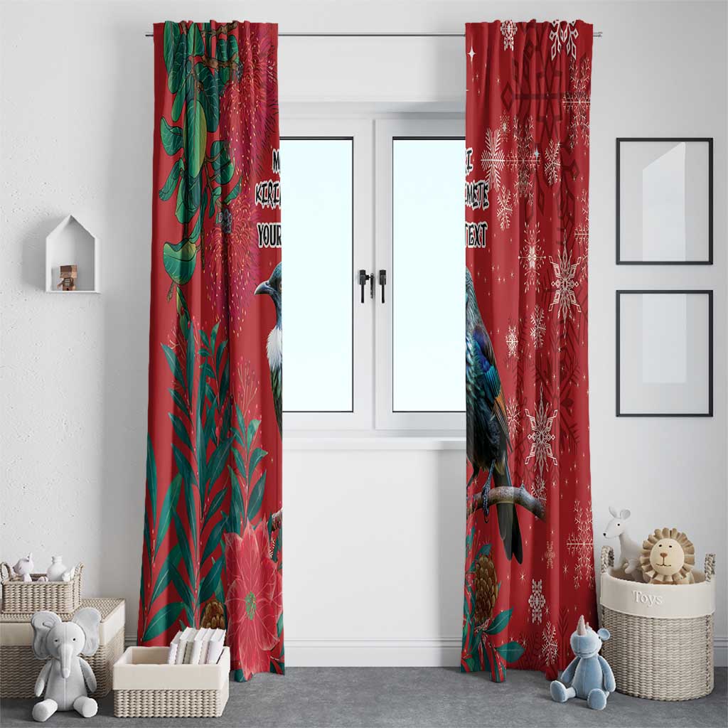 Tui Meri Kirihimete Personalised Window Curtain Pohutukawa Flowers Red Motif - Polynesian Pride