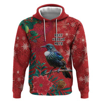 Tui Meri Kirihimete Personalised Zip Hoodie Pohutukawa Flowers Red Motif - Polynesian Pride