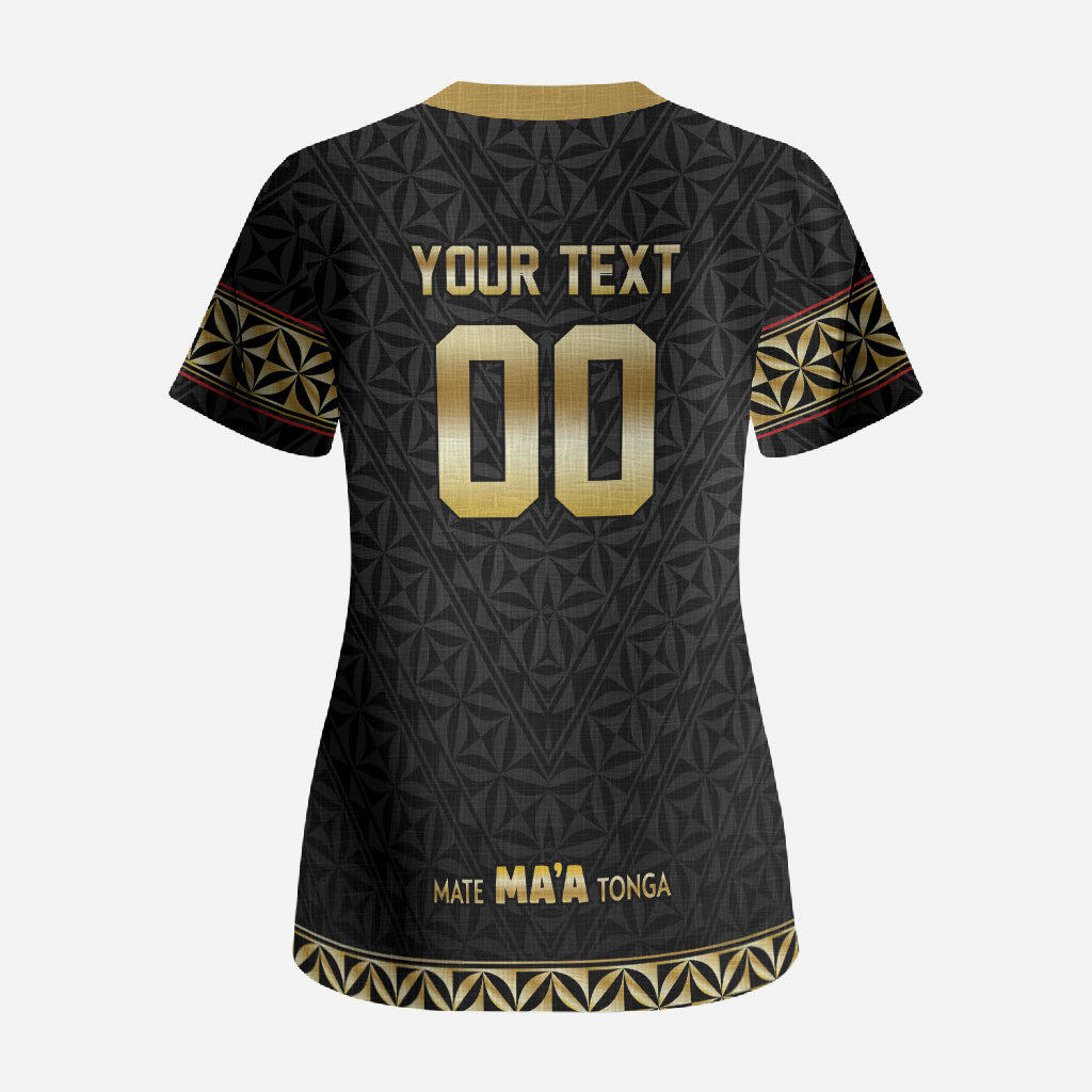 Mate Ma'a Tonga Custom Scrub Top Tongan Sipi Tau Ngatu Inspired Black LT9 - Polynesian Pride