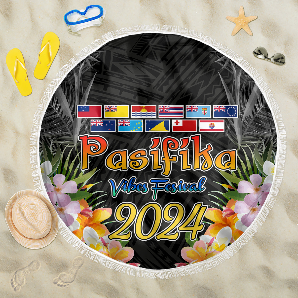 Pasifika Vibes Festival 2024 Auckland Beach Blanket LT9 One Size 150cm Black - Polynesian Pride