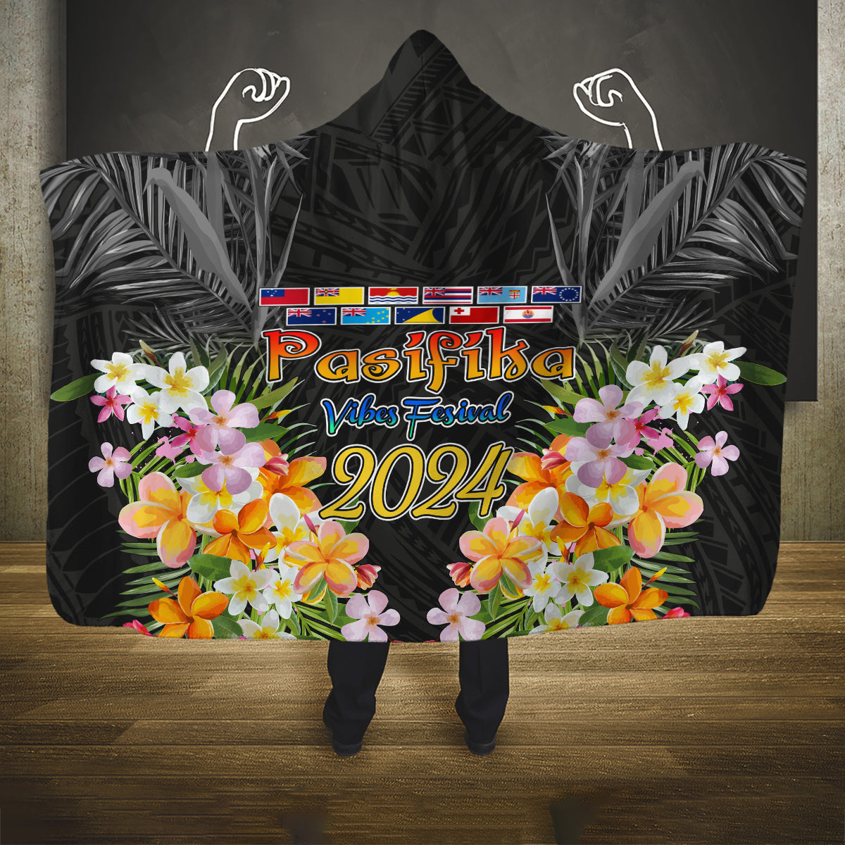 Pasifika Vibes Festival 2024 Auckland Hooded Blanket LT9 One Size Black - Polynesian Pride
