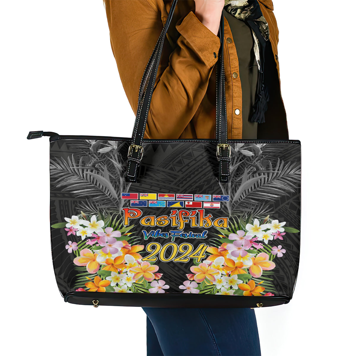 Pasifika Vibes Festival 2024 Auckland Leather Tote Bag LT9 - Polynesian Pride