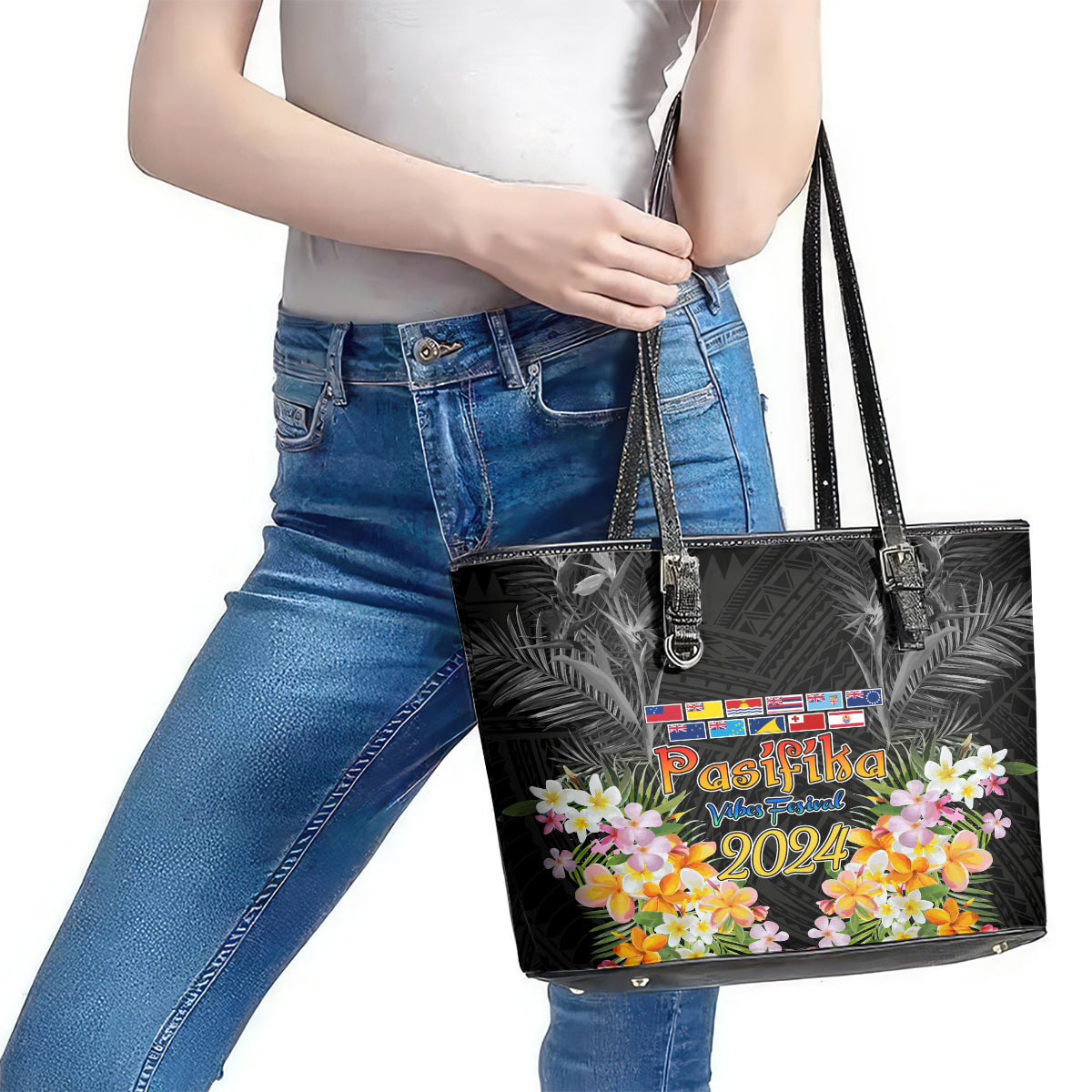 Pasifika Vibes Festival 2024 Auckland Leather Tote Bag LT9 - Polynesian Pride