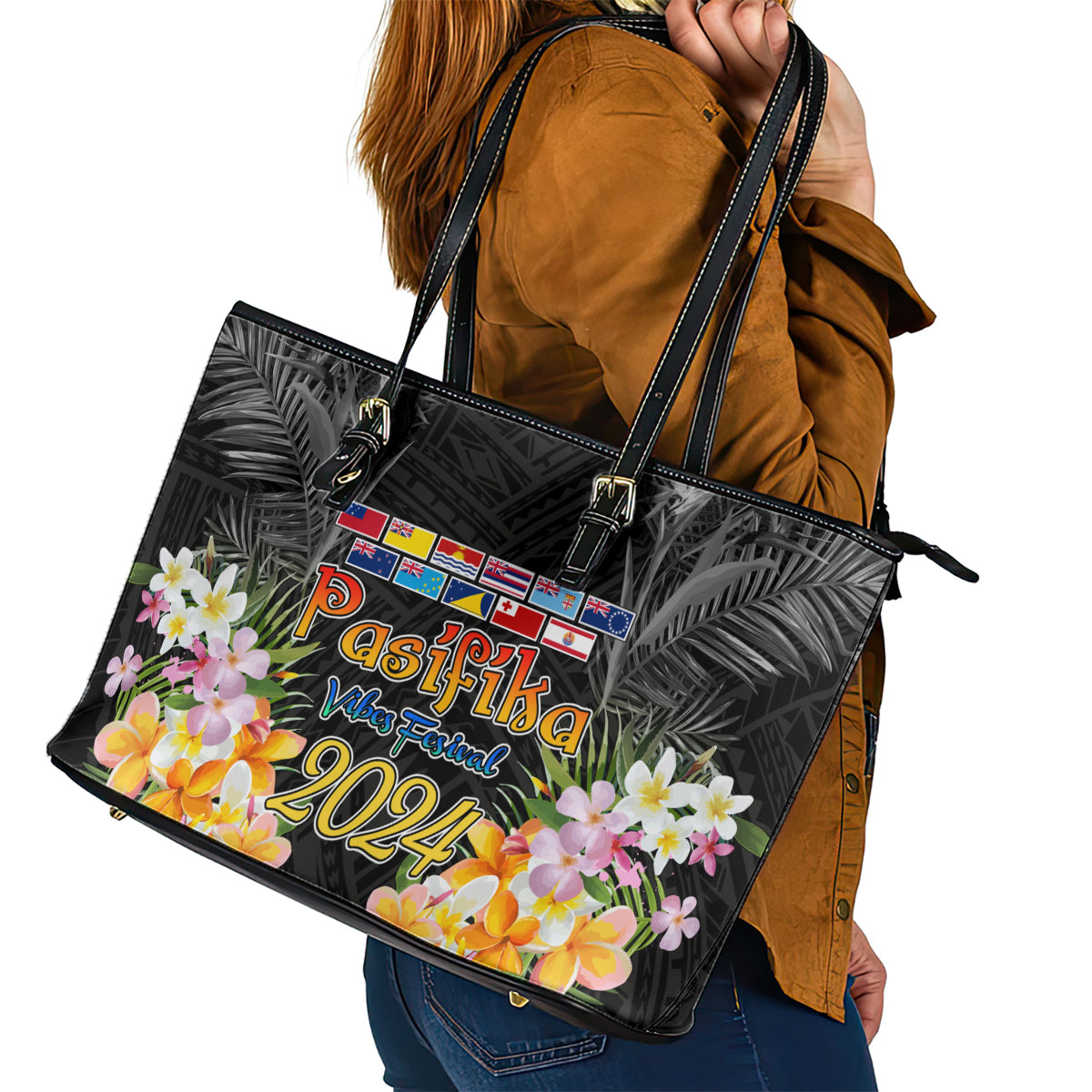 Pasifika Vibes Festival 2024 Auckland Leather Tote Bag LT9 - Polynesian Pride