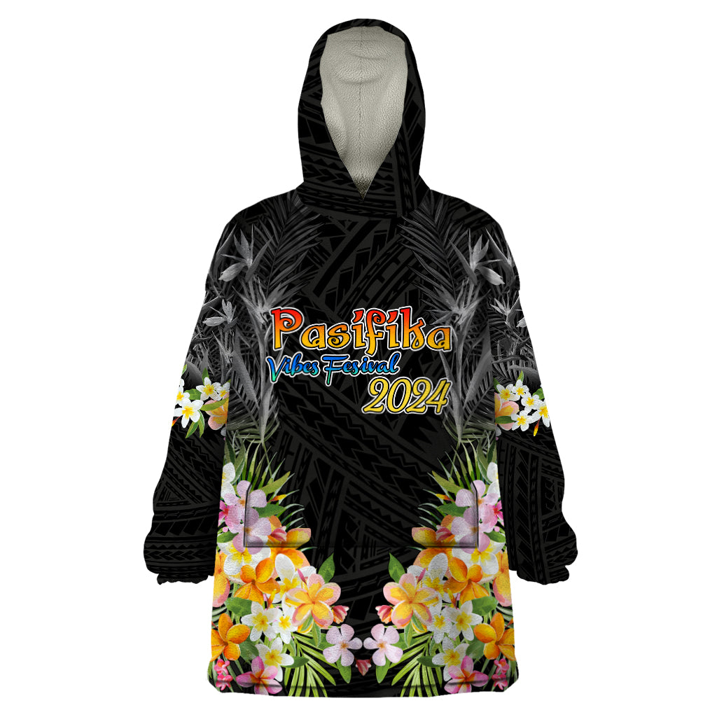 Pasifika Vibes Festival 2024 Auckland Wearable Blanket Hoodie LT9 One Size Black - Polynesian Pride