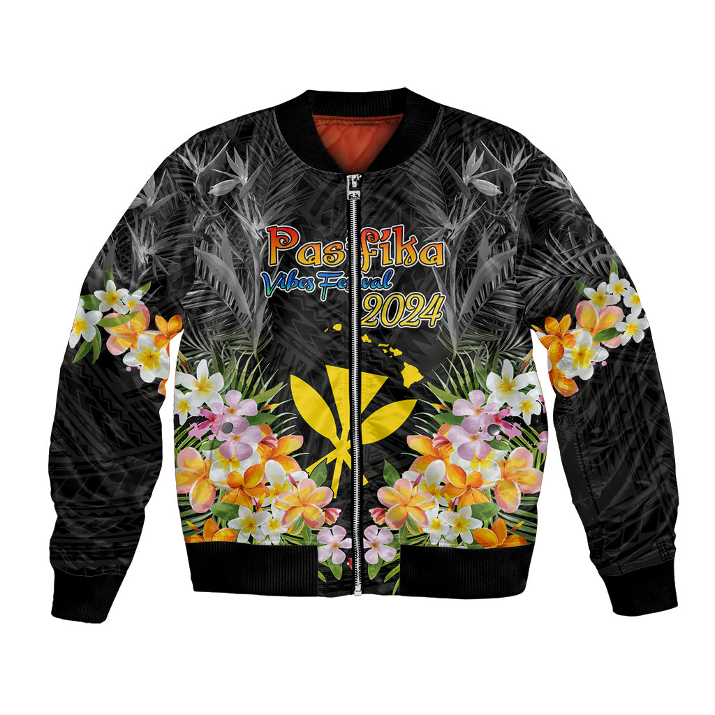 Pasifika Vibes Festival 2024 Bomber Jacket Kanaka Maoli With Hawaiian Islands LT9 Unisex Black - Polynesian Pride