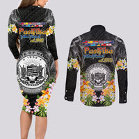 Pasifika Vibes Festival 2024 Couples Matching Long Sleeve Bodycon Dress and Long Sleeve Button Shirt Kanaka Maoli With Hawaiian Islands LT9 - Polynesian Pride