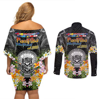 Pasifika Vibes Festival 2024 Couples Matching Off Shoulder Short Dress and Long Sleeve Button Shirt Kanaka Maoli With Hawaiian Islands LT9 - Polynesian Pride