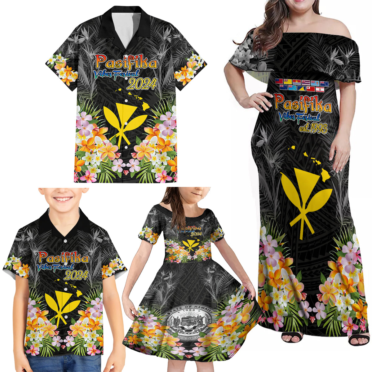 Pasifika Vibes Festival 2024 Family Matching Off Shoulder Maxi Dress and Hawaiian Shirt Kanaka Maoli With Hawaiian Islands LT9 - Polynesian Pride