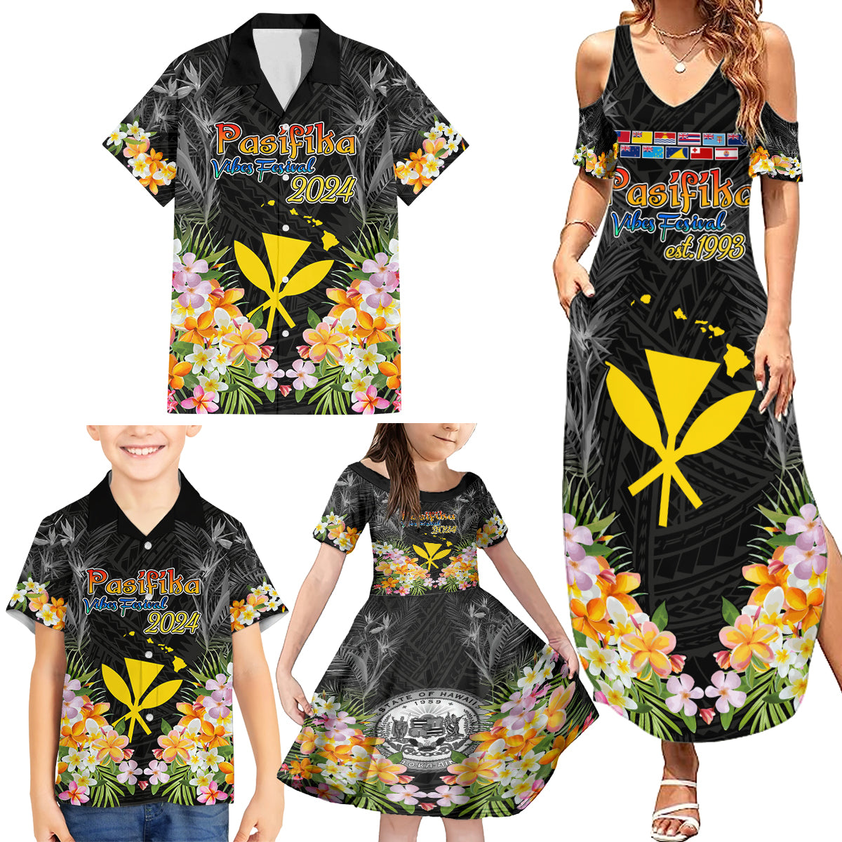 Pasifika Vibes Festival 2024 Family Matching Summer Maxi Dress and Hawaiian Shirt Kanaka Maoli With Hawaiian Islands LT9 - Polynesian Pride