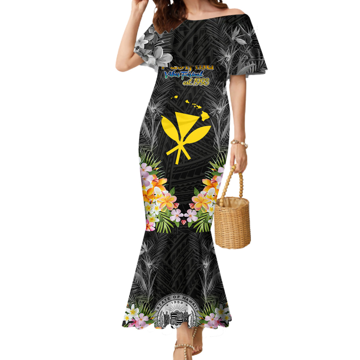 Pasifika Vibes Festival 2024 Mermaid Dress Kanaka Maoli With Hawaiian Islands LT9 Women Black - Polynesian Pride