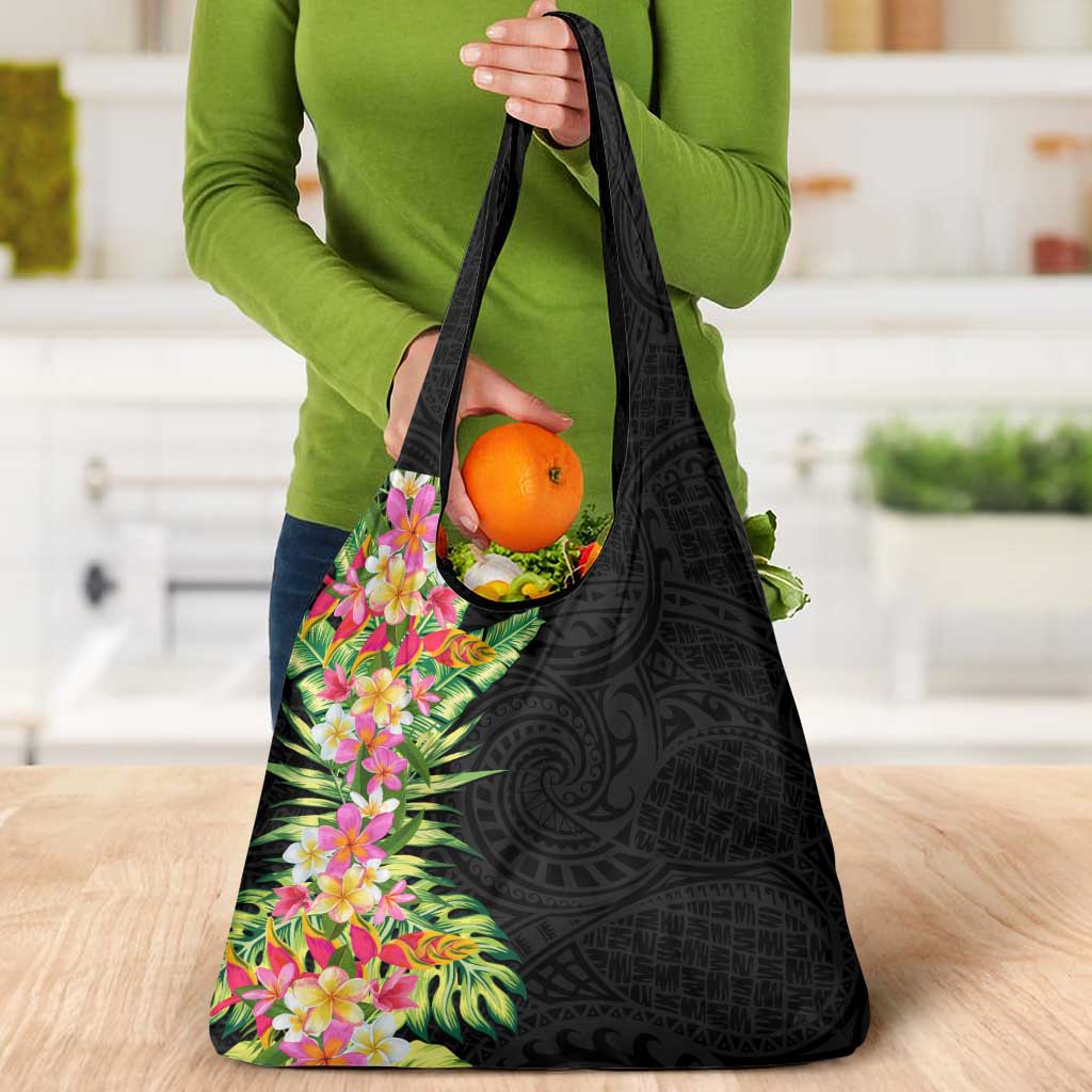 Hawaii Tropical Flowers Tribal Pattern Grocery Bag No1 LT9 - Polynesian Pride