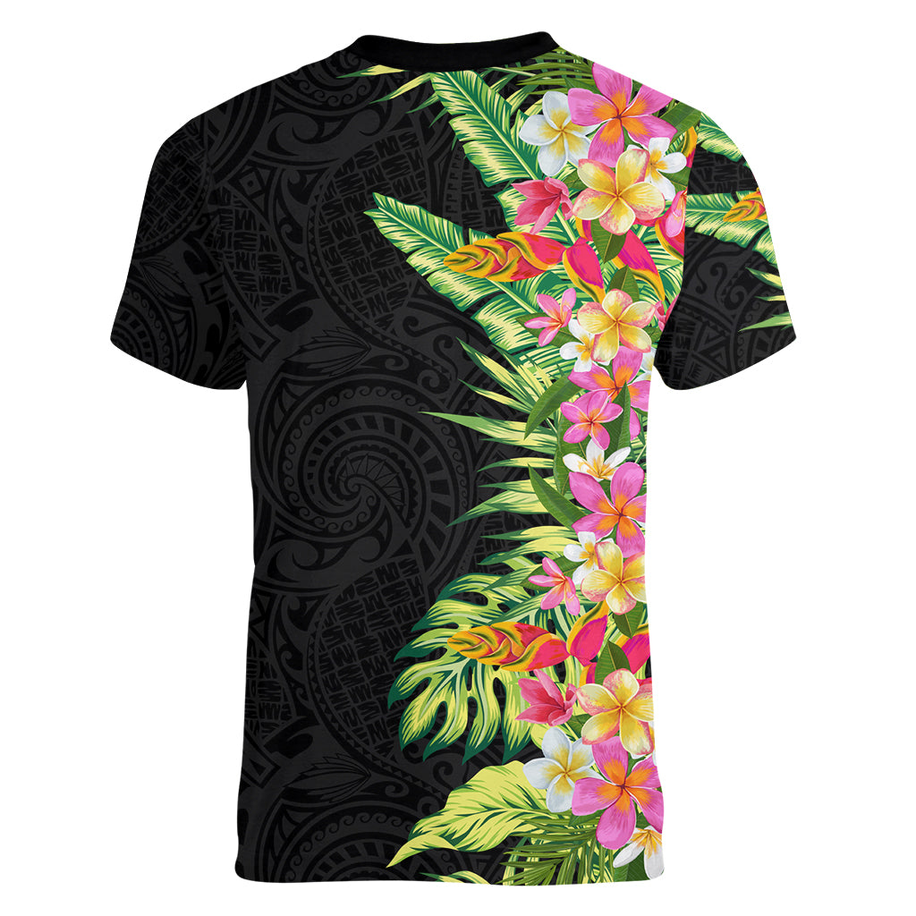 Hawaii Tropical Flowers Tribal Pattern Women V Neck T Shirt No1 LT9 - Polynesian Pride