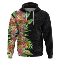 Hawaii Tropical Flowers Tribal Pattern Zip Hoodie No1 LT9 Pullover Hoodie Black - Polynesian Pride