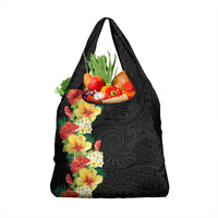 Hawaii Tropical Flowers Tribal Pattern Grocery Bag No2 LT9 1-pack One Size Black - Polynesian Pride