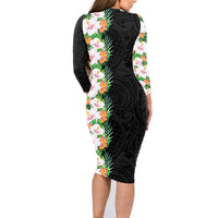 Hawaii Tropical Flowers Tribal Pattern Family Matching Long Sleeve Bodycon Dress and Hawaiian Shirt No3 LT9 - Polynesian Pride