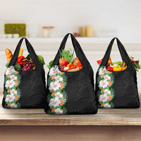 Hawaii Tropical Flowers Tribal Pattern Grocery Bag No3 LT9 3-pack One Size Black - Polynesian Pride