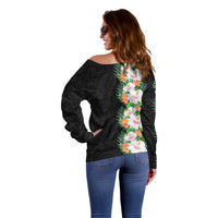 Hawaii Tropical Flowers Tribal Pattern Off Shoulder Sweater No3 LT9 - Polynesian Pride