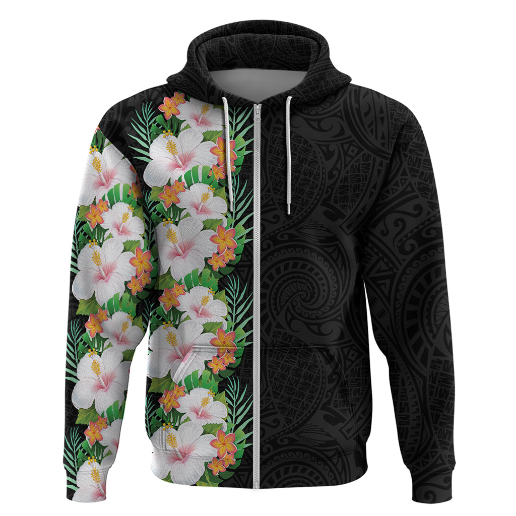 Hawaii Tropical Flowers Tribal Pattern Zip Hoodie No3 LT9 Zip Hoodie Black - Polynesian Pride