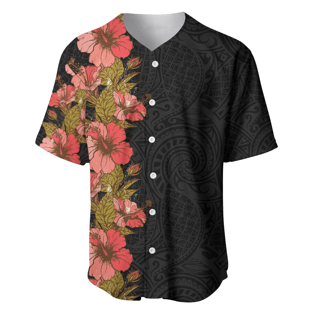 Hawaii Tropical Flowers Tribal Pattern Baseball Jersey No4 LT9 Black - Polynesian Pride