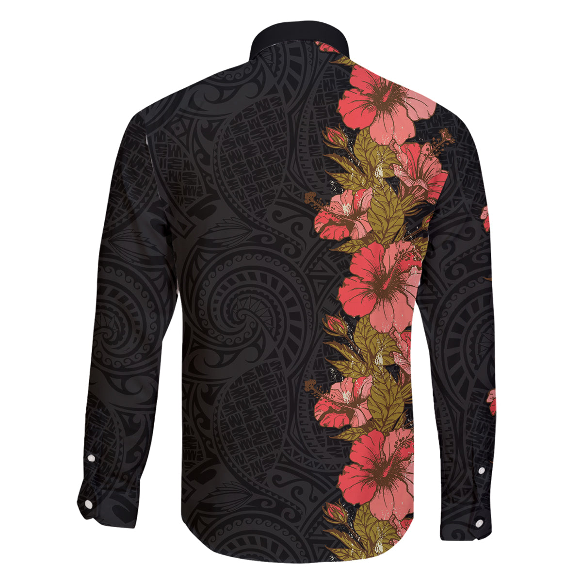 Hawaii Tropical Flowers Tribal Pattern Family Matching Long Sleeve Bodycon Dress and Hawaiian Shirt No4 LT9 - Polynesian Pride