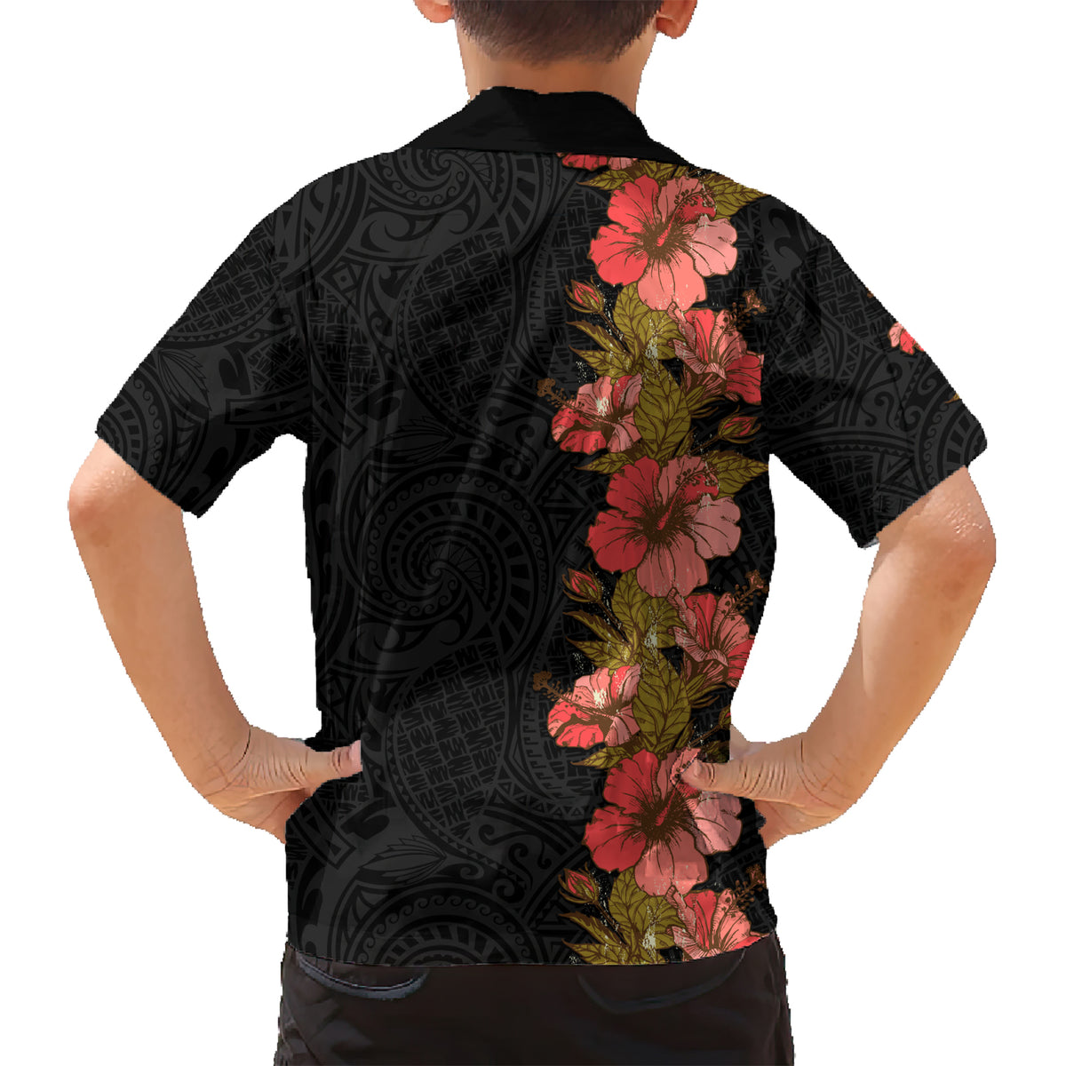Hawaii Tropical Flowers Tribal Pattern Family Matching Short Sleeve Bodycon Dress and Hawaiian Shirt No4 LT9 - Polynesian Pride