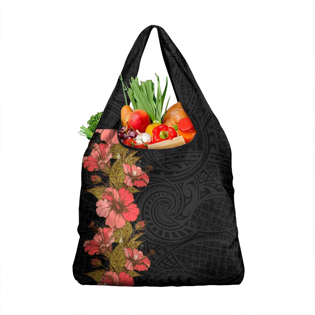 Hawaii Tropical Flowers Tribal Pattern Grocery Bag No4 LT9 1-pack One Size Black - Polynesian Pride