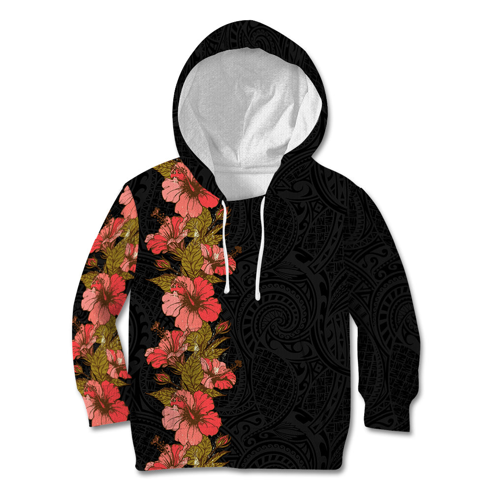 Hawaii Tropical Flowers Tribal Pattern Kid Hoodie No4 LT9 Hoodie Black - Polynesian Pride