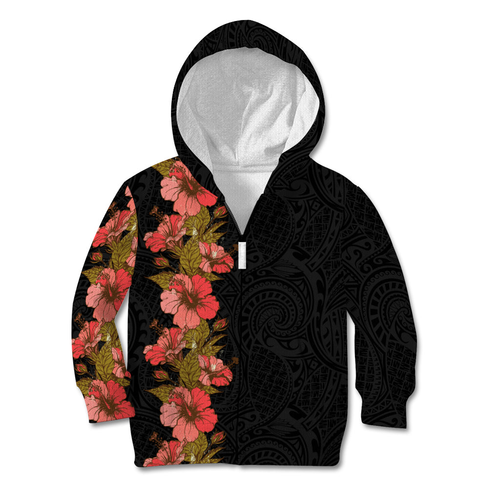 Hawaii Tropical Flowers Tribal Pattern Kid Hoodie No4 LT9 Zip Hoodie Black - Polynesian Pride