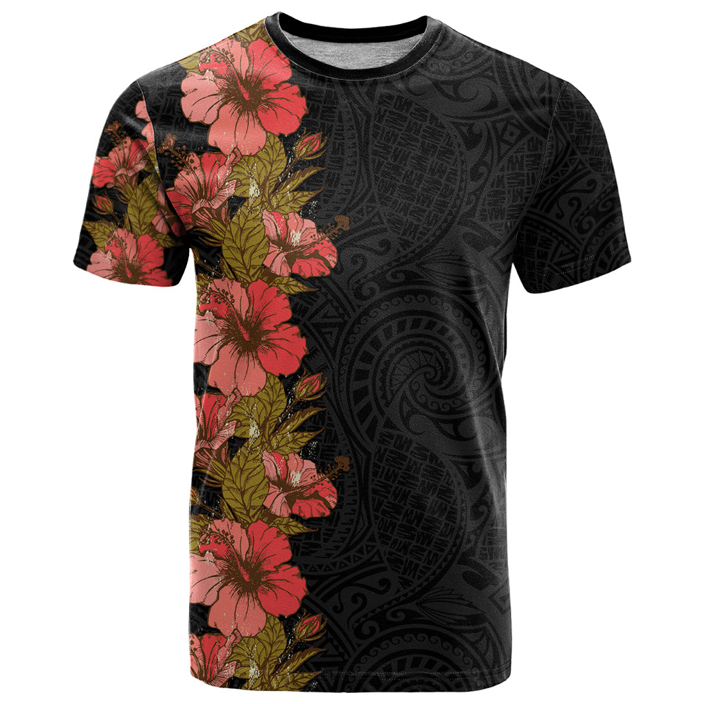 Hawaii Tropical Flowers Tribal Pattern T Shirt No4 LT9 Black - Polynesian Pride