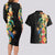 Hawaii Tropical Flowers Tribal Pattern Couples Matching Long Sleeve Bodycon Dress and Hawaiian Shirt No5 LT9 - Polynesian Pride