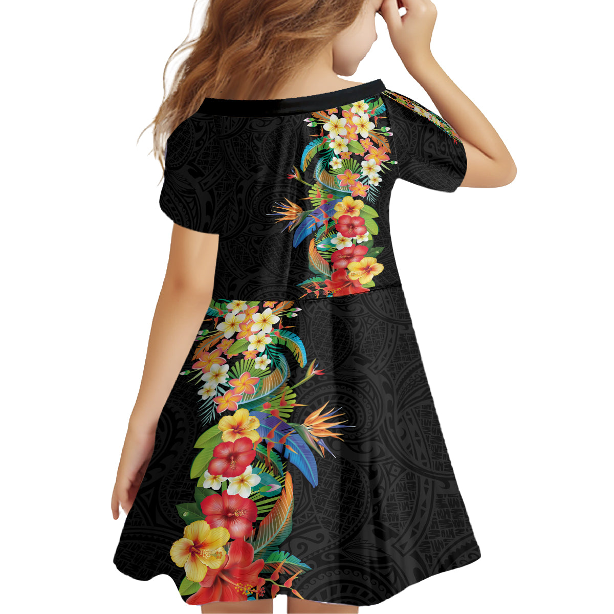 Hawaii Tropical Flowers Tribal Pattern Family Matching Off Shoulder Long Sleeve Dress and Hawaiian Shirt No5 LT9 - Polynesian Pride