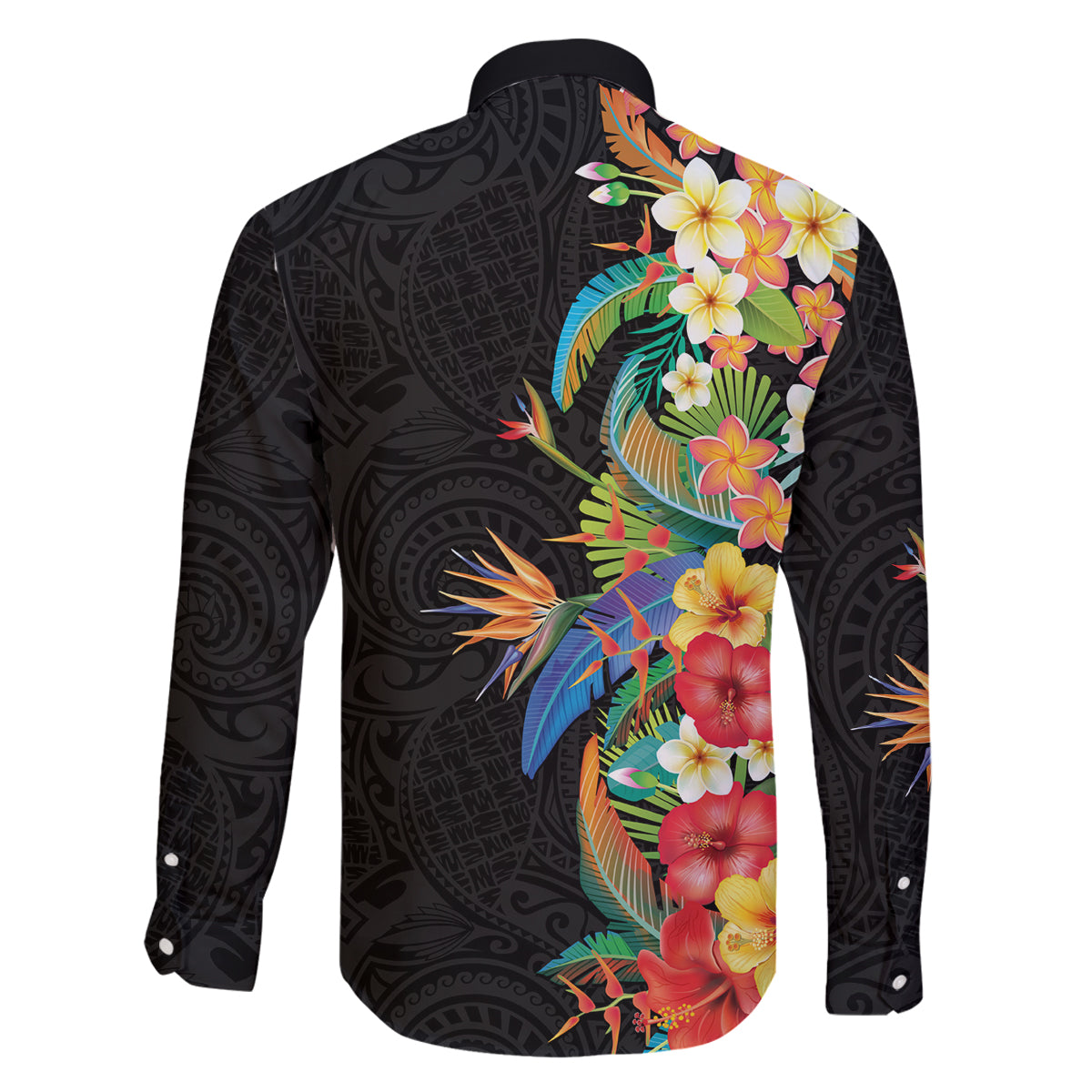 Hawaii Tropical Flowers Tribal Pattern Family Matching Off Shoulder Long Sleeve Dress and Hawaiian Shirt No5 LT9 - Polynesian Pride