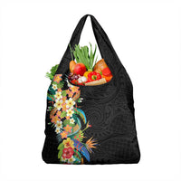 Hawaii Tropical Flowers Tribal Pattern Grocery Bag No5 LT9 1-pack One Size Black - Polynesian Pride
