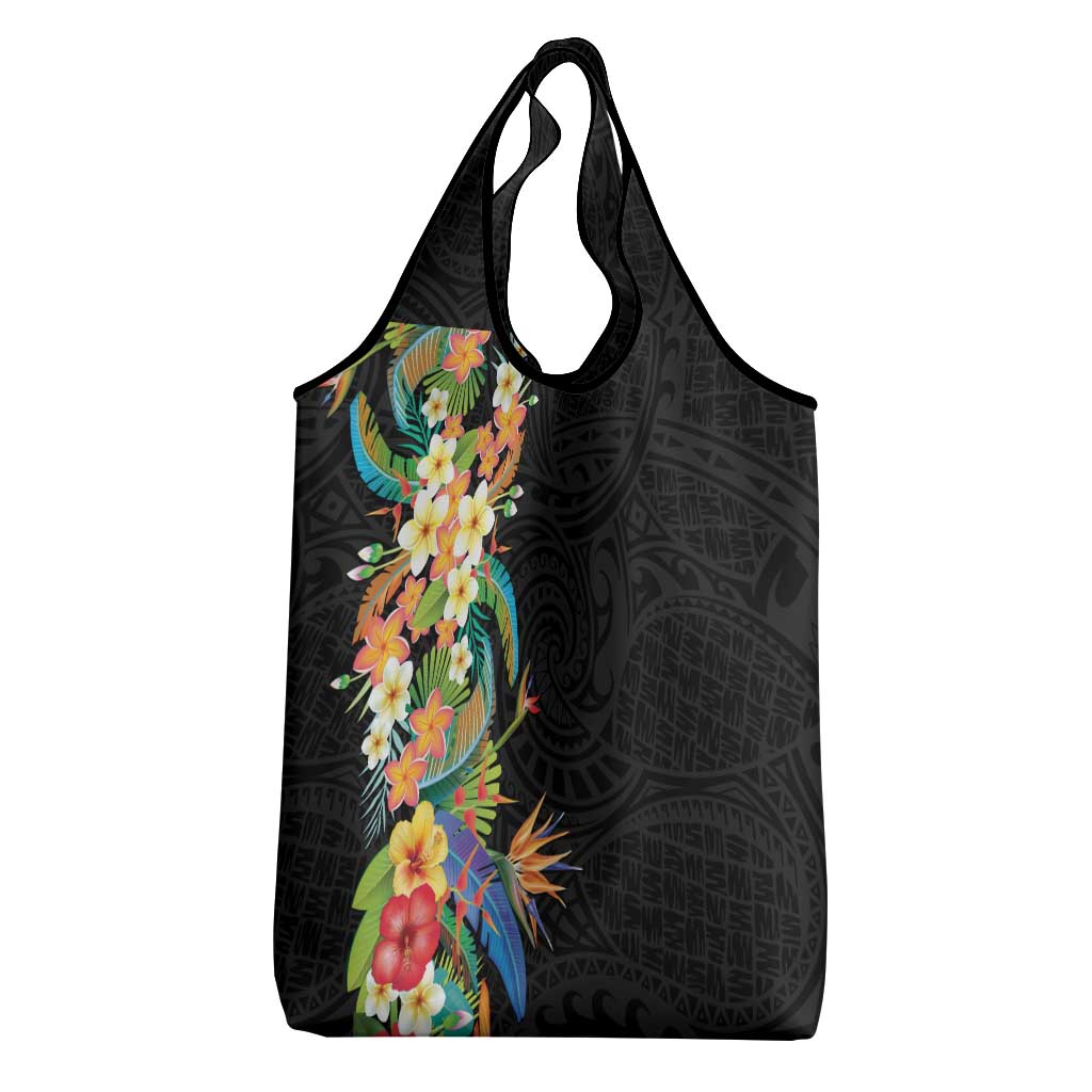 Hawaii Tropical Flowers Tribal Pattern Grocery Bag No5 LT9 - Polynesian Pride