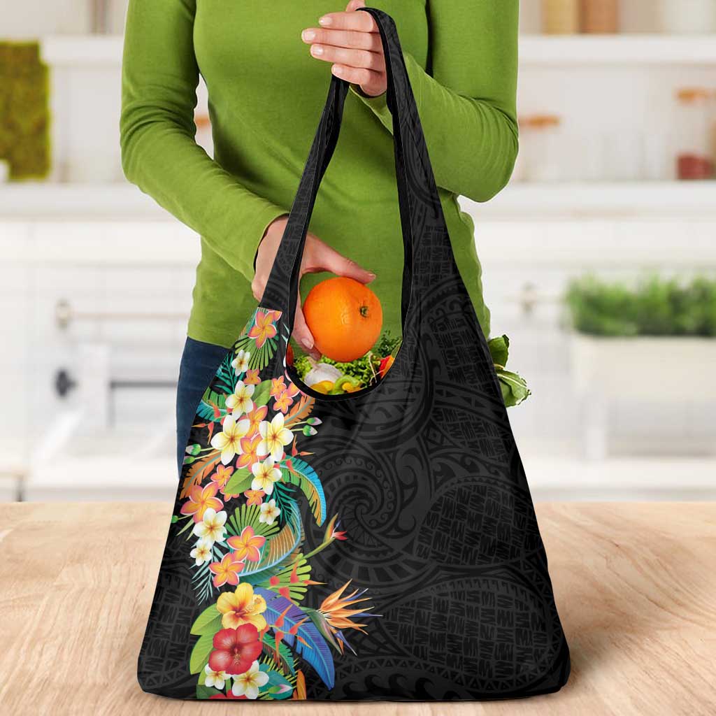 Hawaii Tropical Flowers Tribal Pattern Grocery Bag No5 LT9 - Polynesian Pride