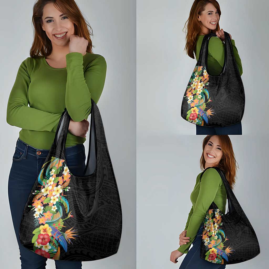 Hawaii Tropical Flowers Tribal Pattern Grocery Bag No5 LT9 - Polynesian Pride
