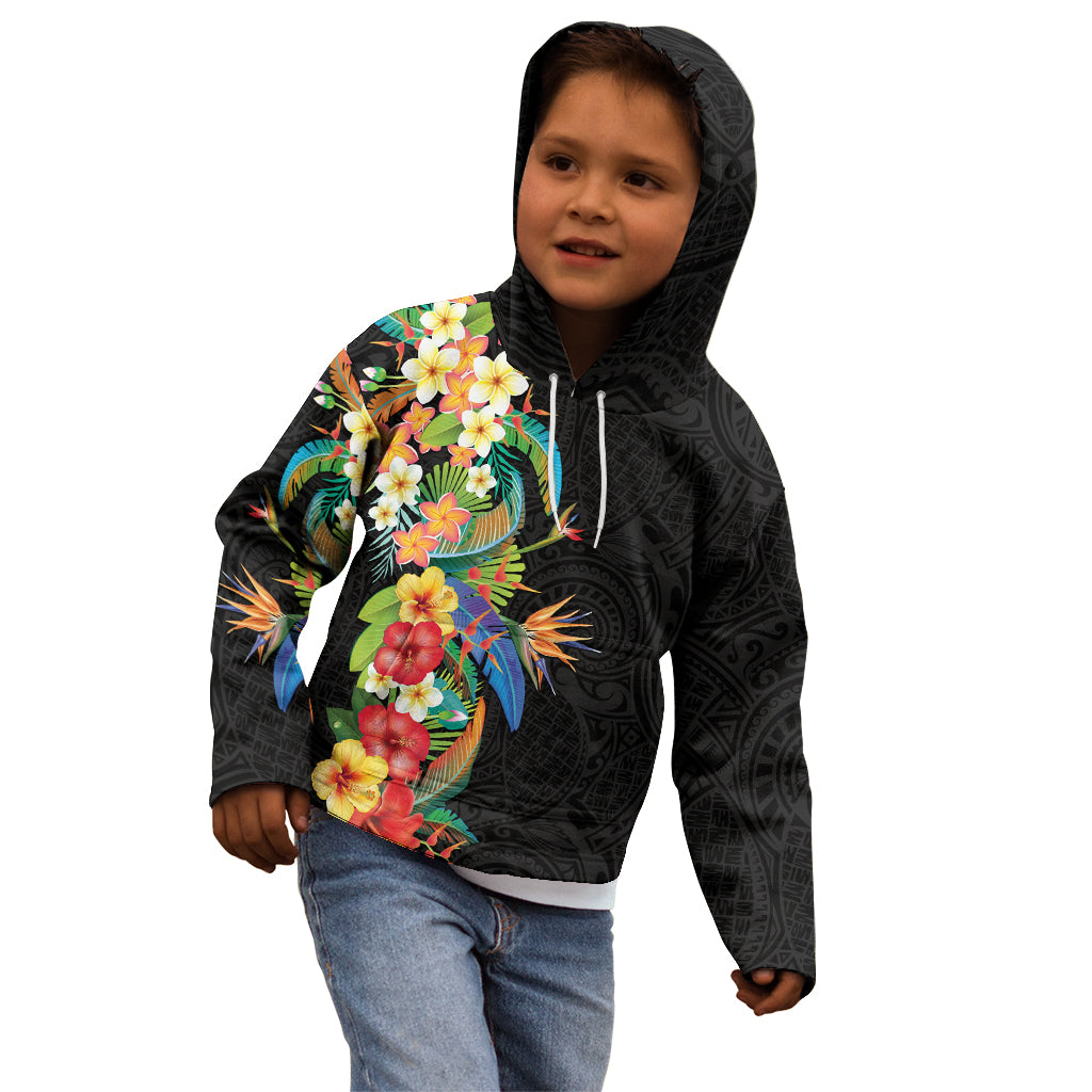 Hawaii Tropical Flowers Tribal Pattern Kid Hoodie No5 LT9 - Polynesian Pride