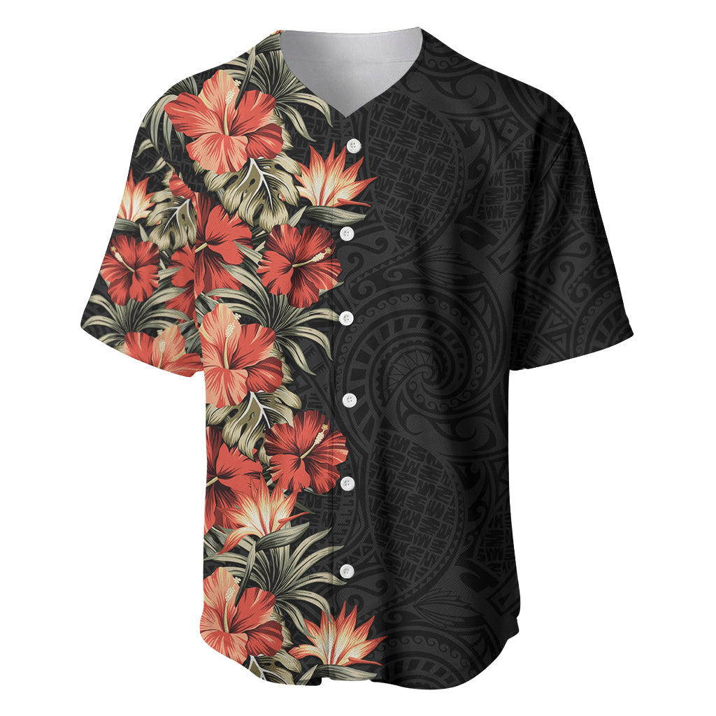 Hawaii Tropical Flowers Tribal Pattern Baseball Jersey No6 LT9 Black - Polynesian Pride