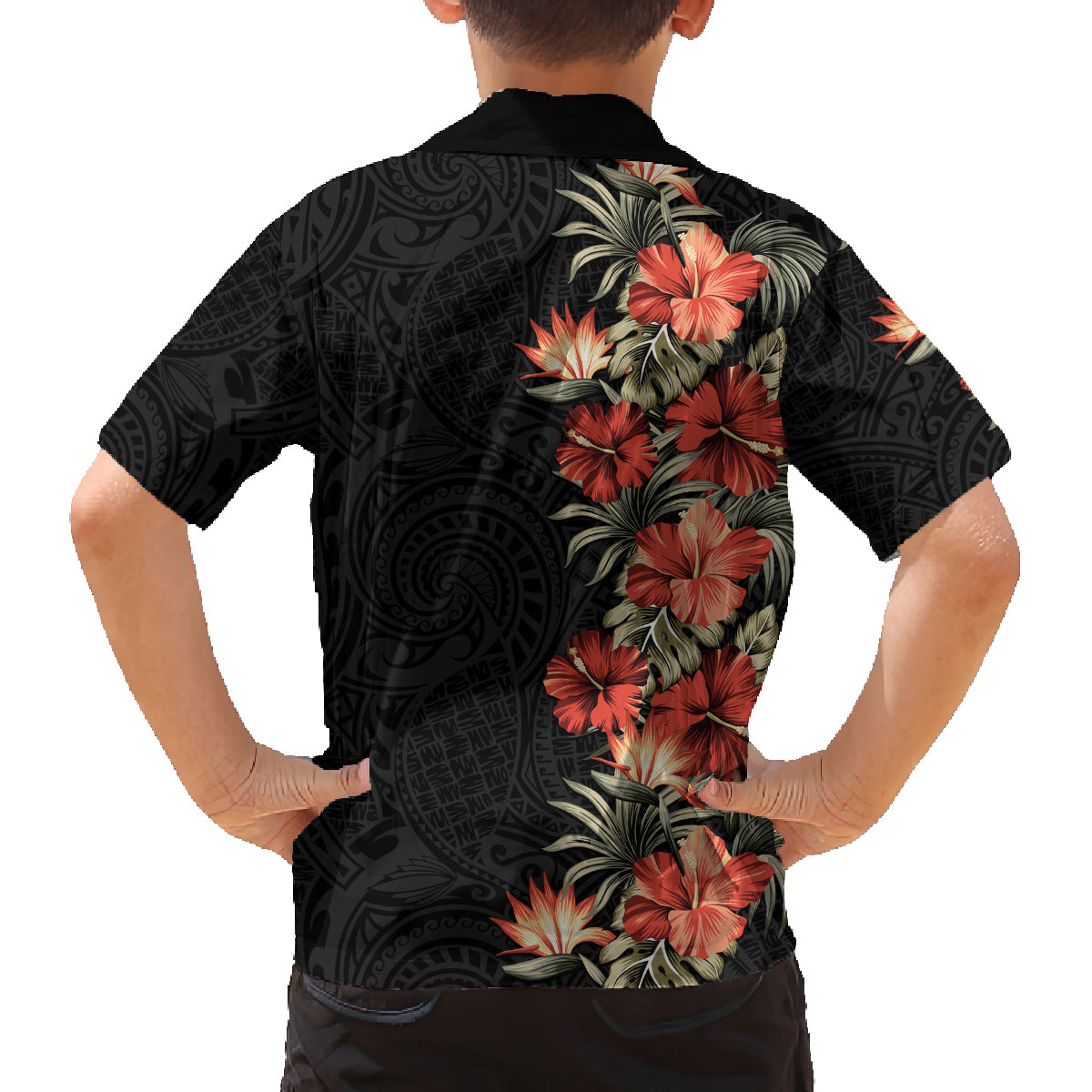 Hawaii Tropical Flowers Tribal Pattern Family Matching Off Shoulder Maxi Dress and Hawaiian Shirt No6 LT9 - Polynesian Pride