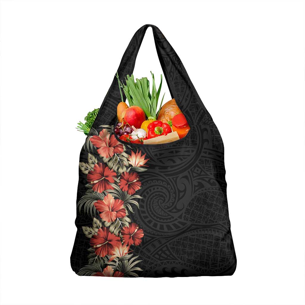 Hawaii Tropical Flowers Tribal Pattern Grocery Bag No6 LT9 1-pack One Size Black - Polynesian Pride
