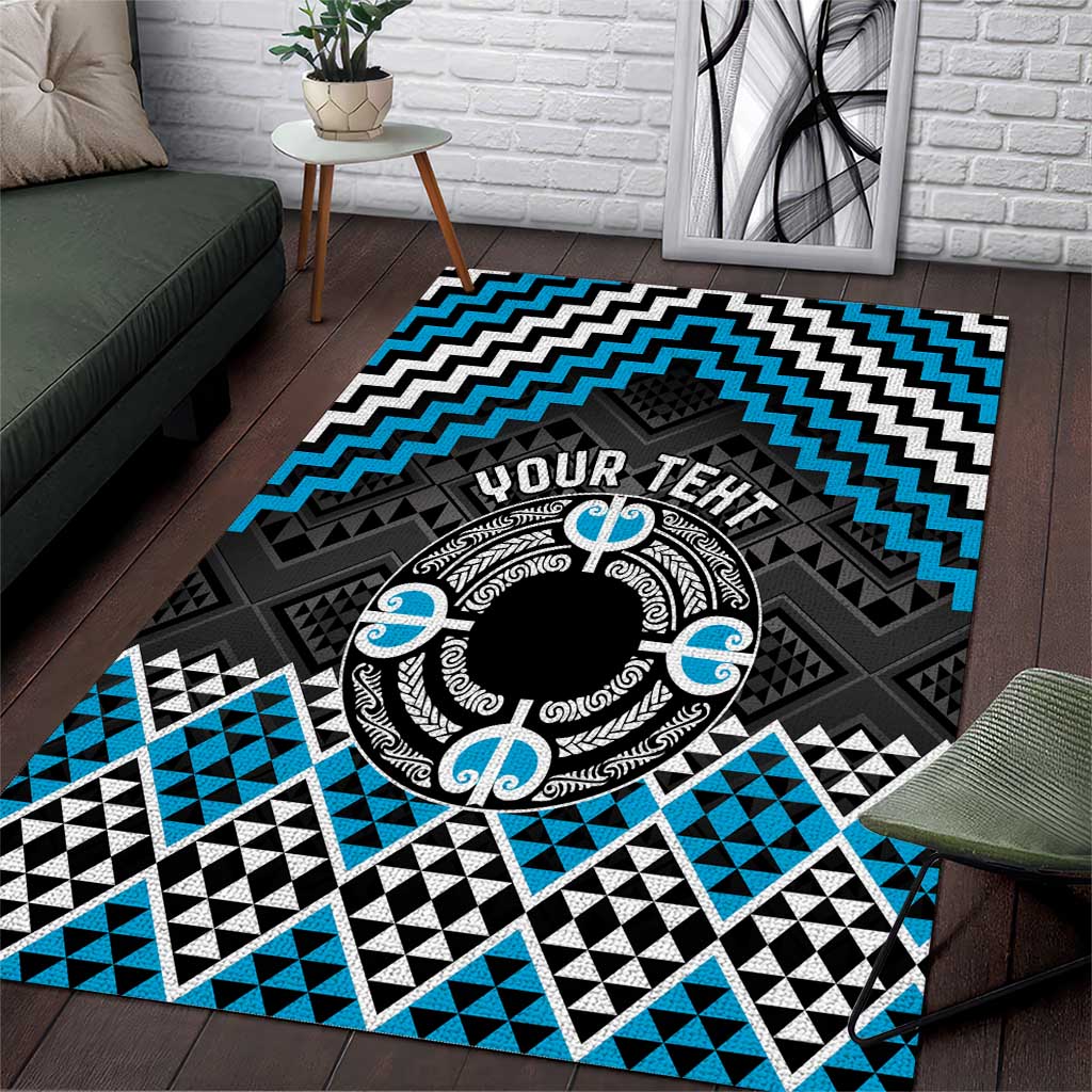 Personalised Aotearoa Niho Taniwha Motif Area Rug Blue Style