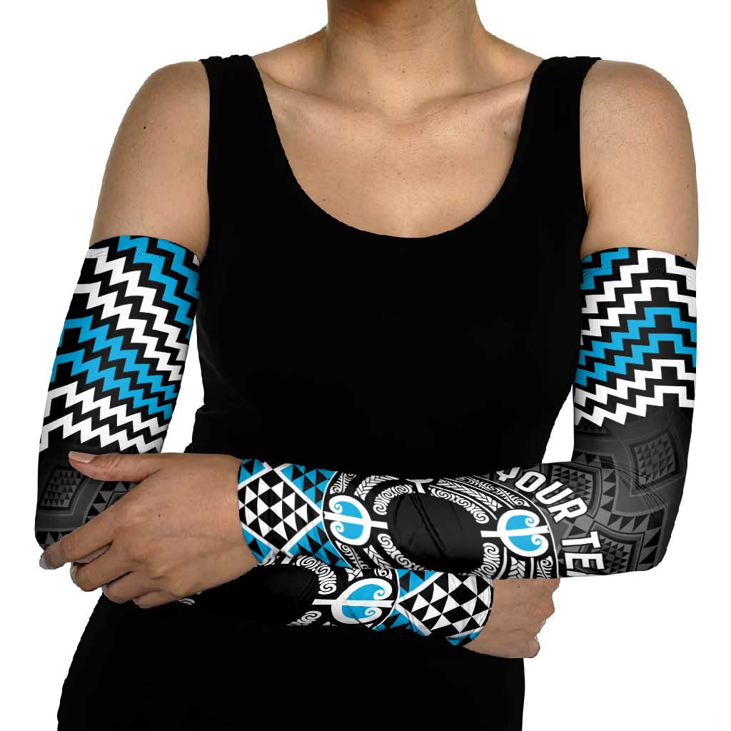 Personalised Aotearoa Niho Taniwha Motif Arm Sleeves Blue Style - Polynesian Pride