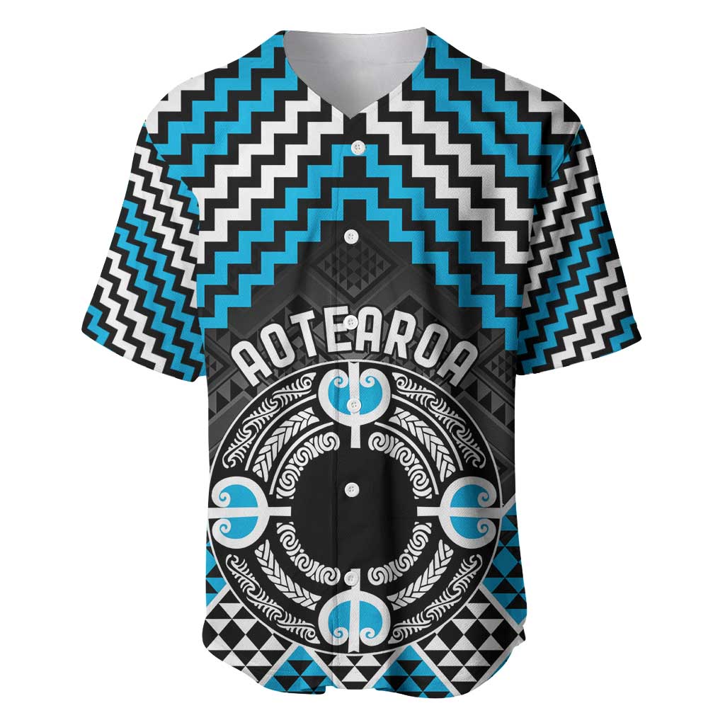 Personalised Aotearoa Niho Taniwha Motif Baseball Jersey Blue Style